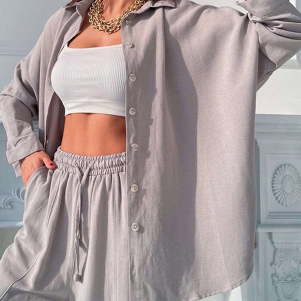 Flip Collar Long Sleeve Shirt & Harem Pants 2 piece Set 🤍